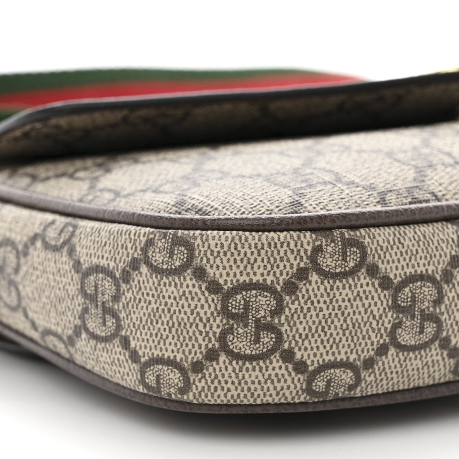 Gucci GG Supreme Monogram Textured Dollar Calfskin Web Mini Ophidia Envelope Shoulder Bag Beige Ebony New Acero 9 of 11