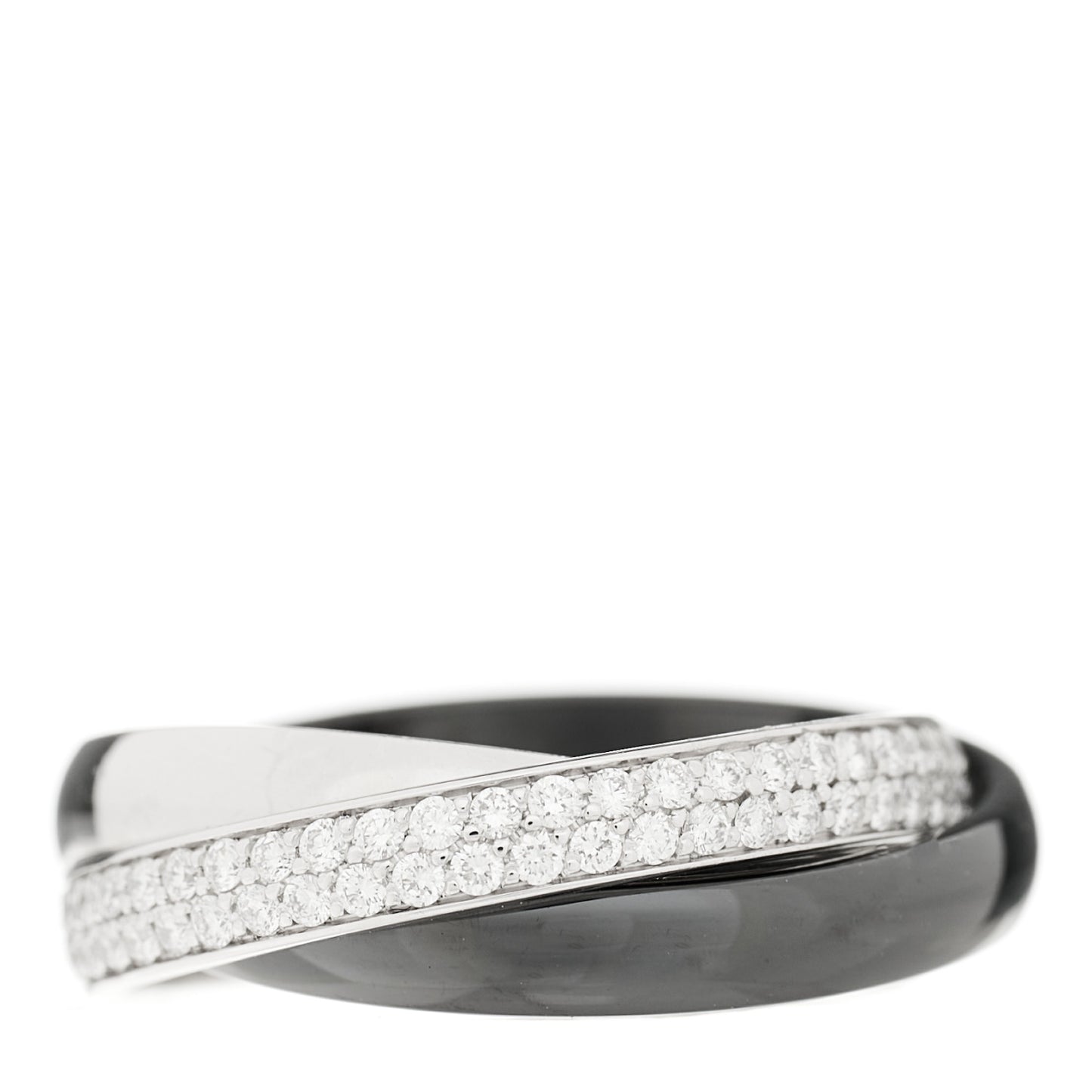 18K White Gold Platinum Diamond Ceramic Small Trinity Ring 50 5.25