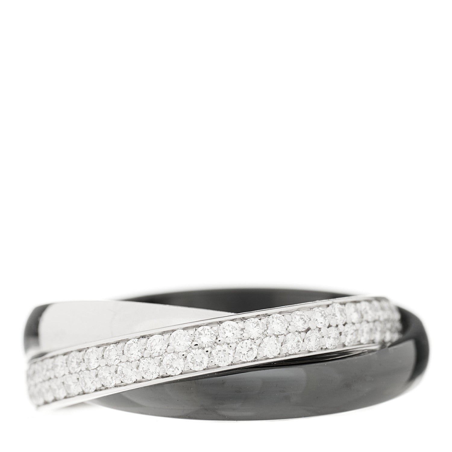 Cartier 18K White Gold Platinum Diamond Ceramic Small Trinity Ring 50 5.25 1 of 2
