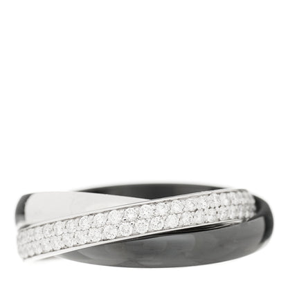 Cartier 18K White Gold Platinum Diamond Ceramic Small Trinity Ring 50 5.25 1 of 2