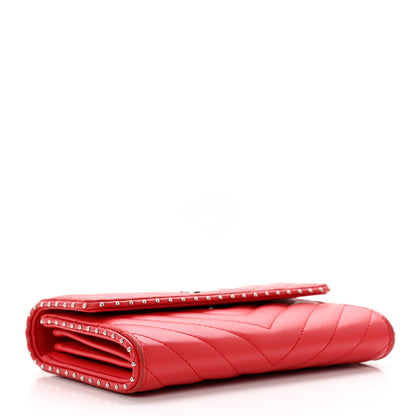 Chanel Lambskin Chevron Quilted Studded Card Holder Red 3 of 9