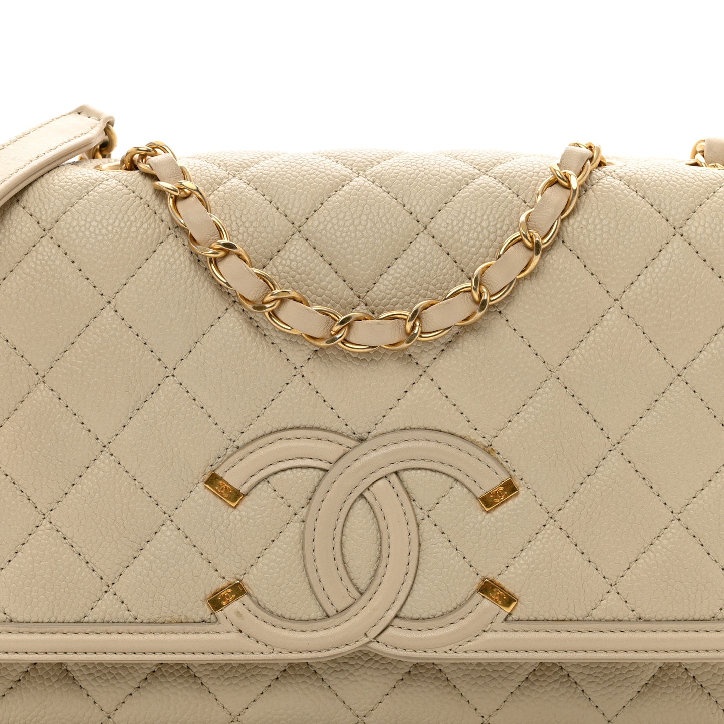 Caviar Quilted Medium CC Filigree Flap Beige