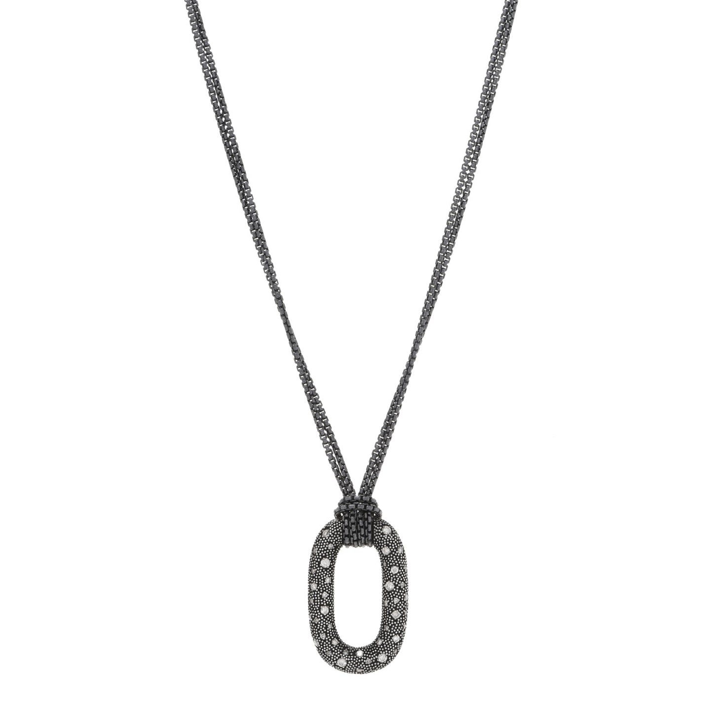Sterling Silver Diamond Midnight Melange Oval Pendant Necklace