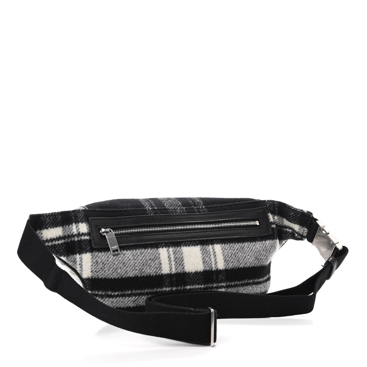 Saint Laurent Wool Tartan Belt Bag Black White 3 of 9
