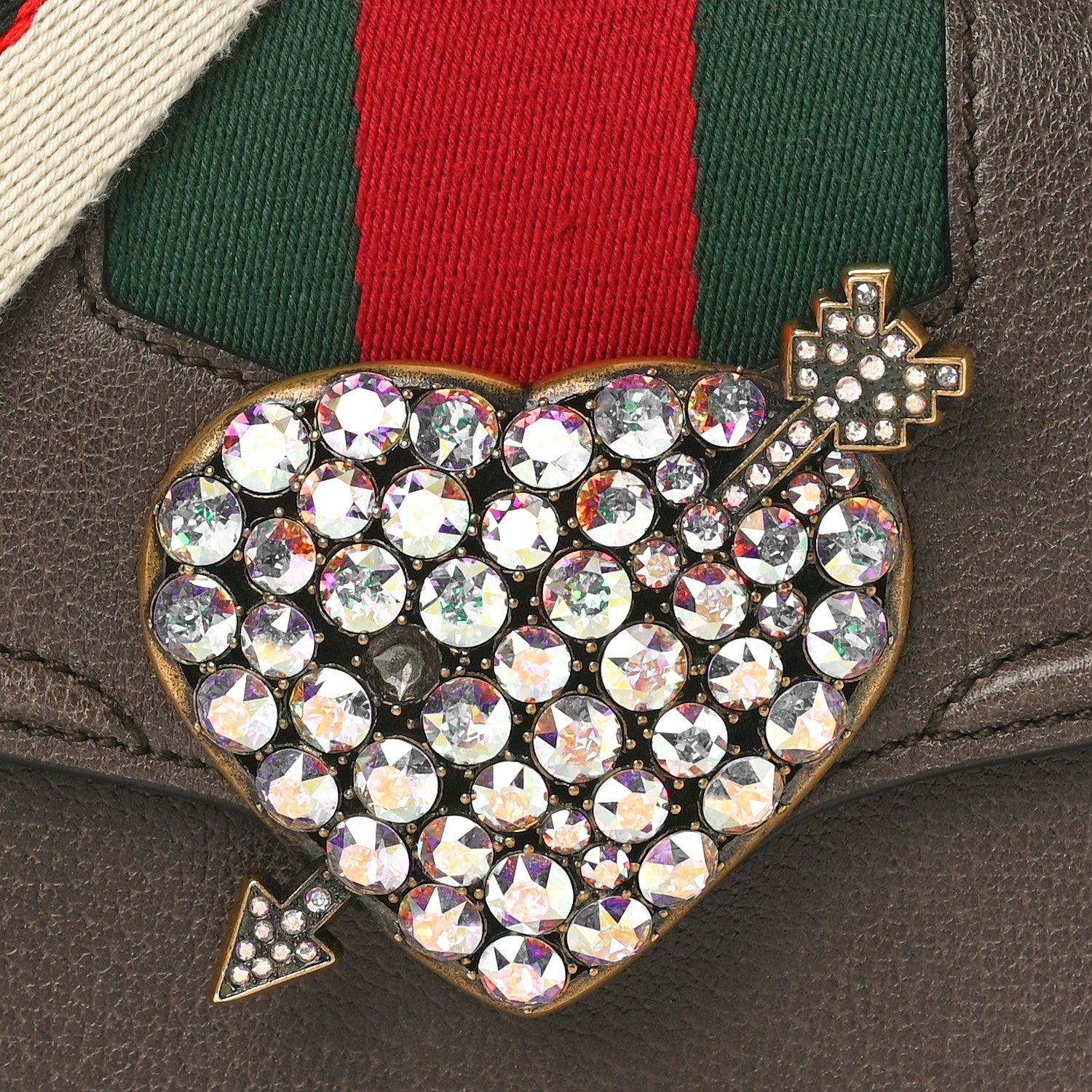Gucci Textured Calfskin Web Crystal Heart Stripe Small Totem Shoulder Bag New Acero 8 of 10