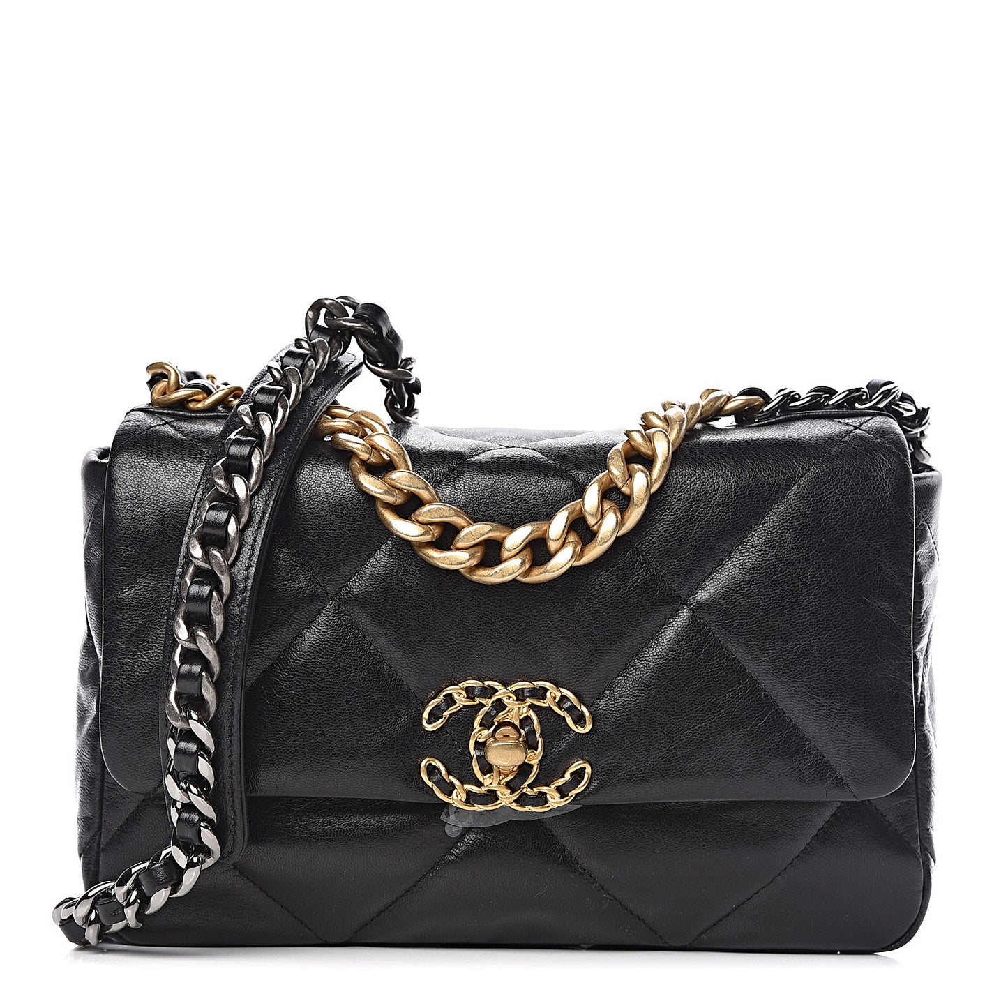 Lambskin Quilted Medium 19 Flap Black