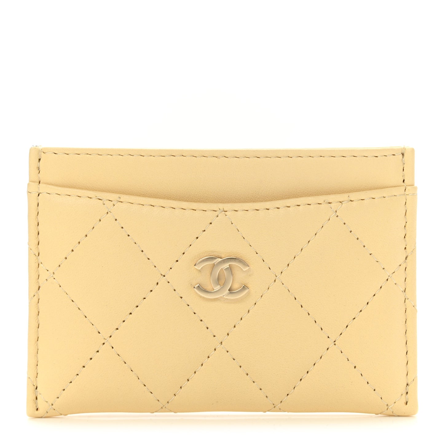 Lambskin Quilted Card Holder Yellow