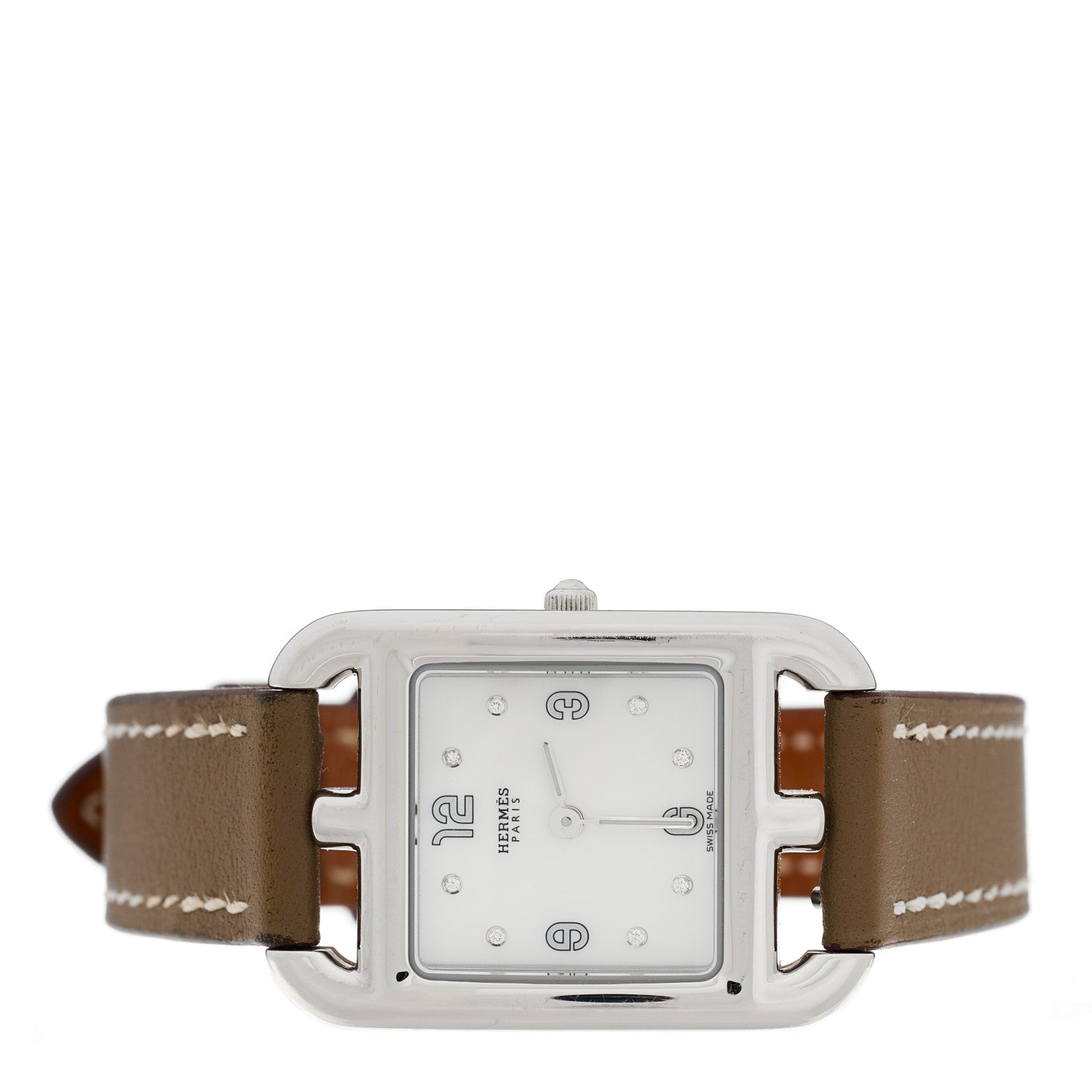 Hermes Stainless Steel Swift Diamond Mother of Pearl 23mm Cape Cod Quartz Watch Etoupe 3 of 5