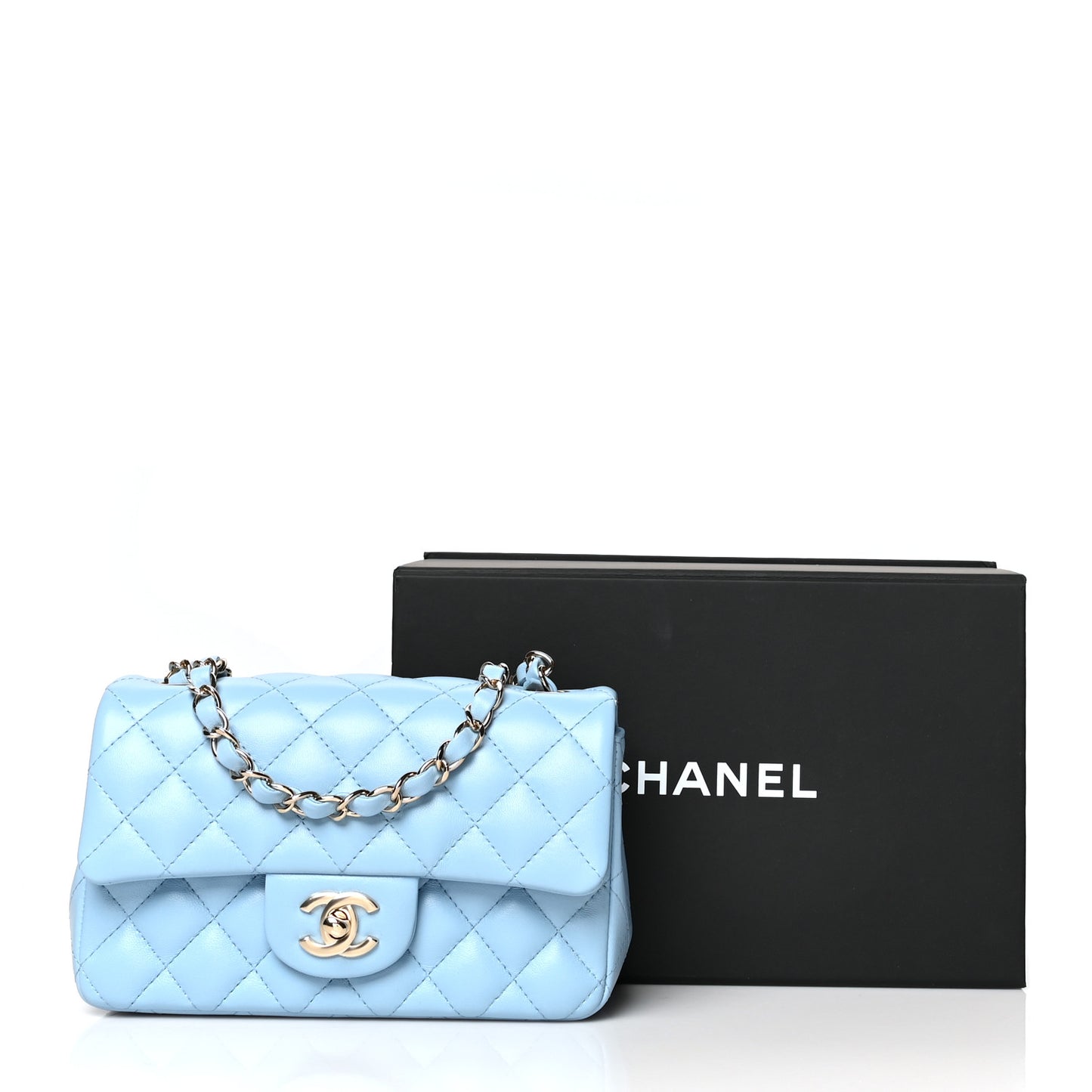 Lambskin Quilted Mini Rectangular Flap Light Blue