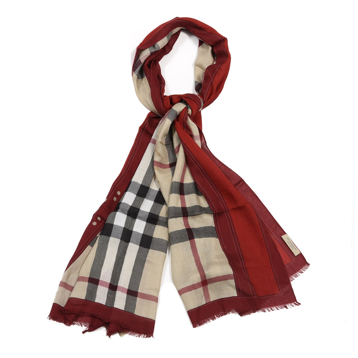 Burberry Modal Cashmere Haymarket Check Color Border Scarf Red 1 of 4