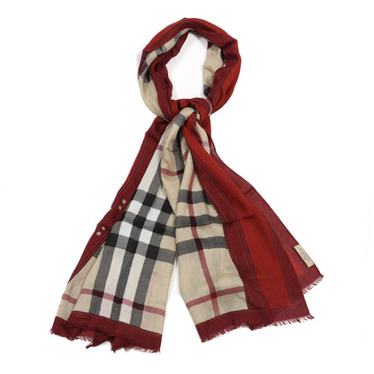 Burberry Modal Cashmere Haymarket Check Color Border Scarf Red 1 of 4