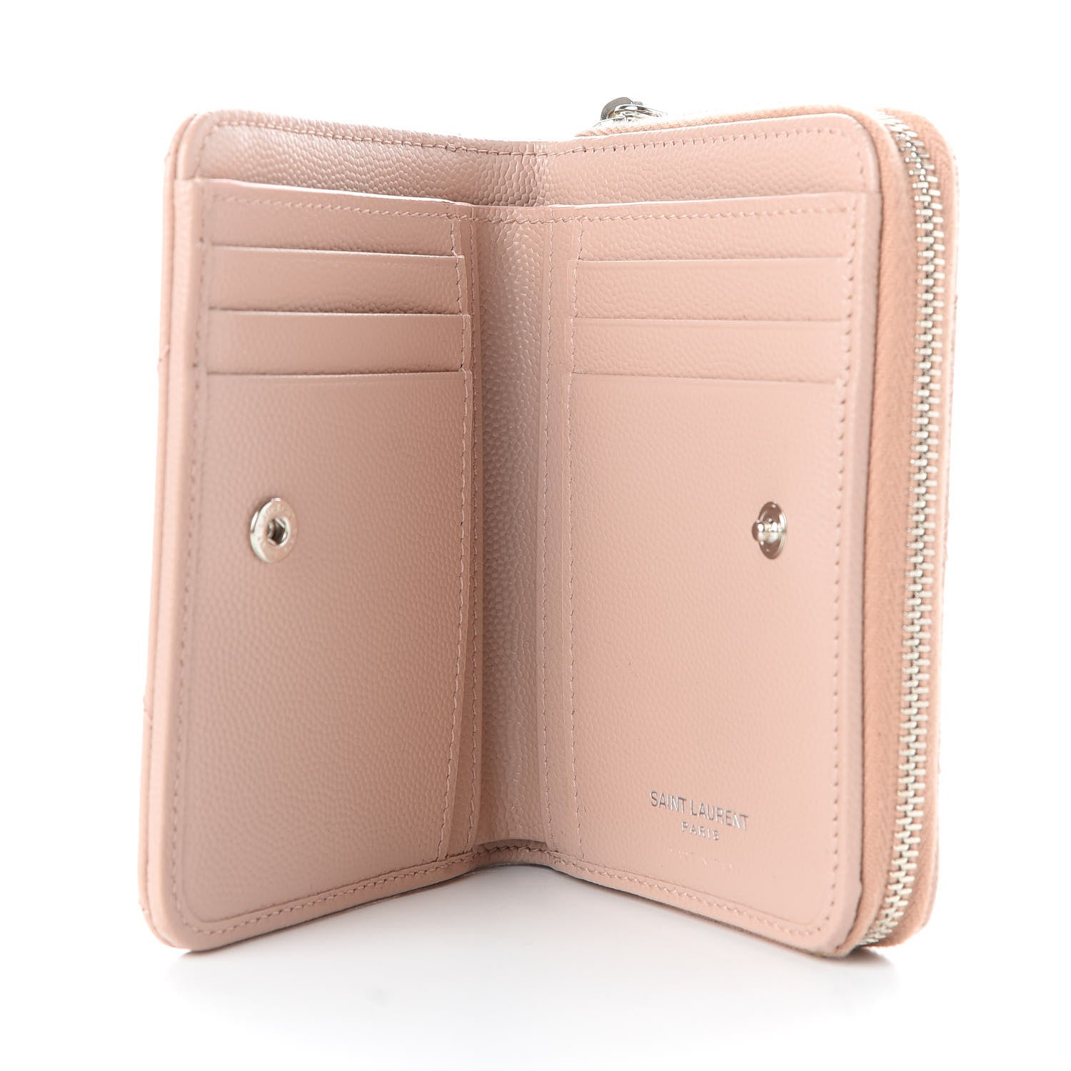 Saint Laurent Grain De Poudre Matelasse Chevron Monogram Compact Zip Around Wallet Pink 5 of 8