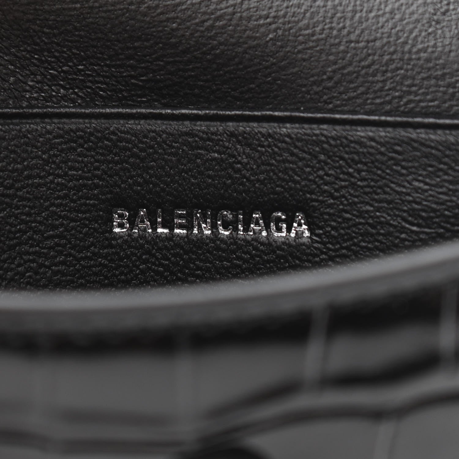 Balenciaga Shiny Calfskin Monochrome Crocodile Embossed Hourglass Top Handle Bag Mini with Chain Black 5 of 8