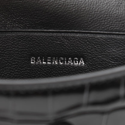 Balenciaga Shiny Calfskin Monochrome Crocodile Embossed Hourglass Top Handle Bag Mini with Chain Black 5 of 8