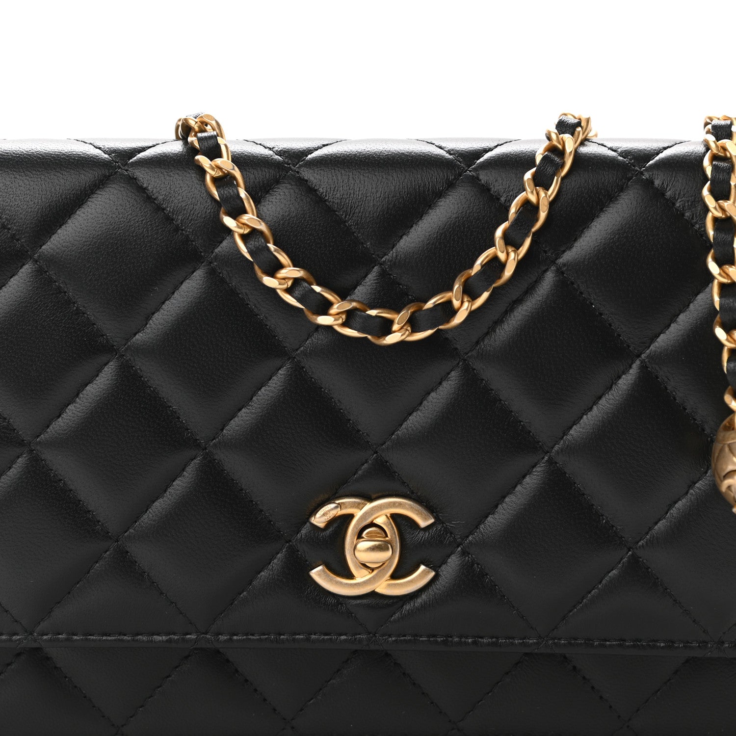 Chanel Lambskin Quilted CC Pearl Crush Wallet on Chain WOC Black 8 of 11