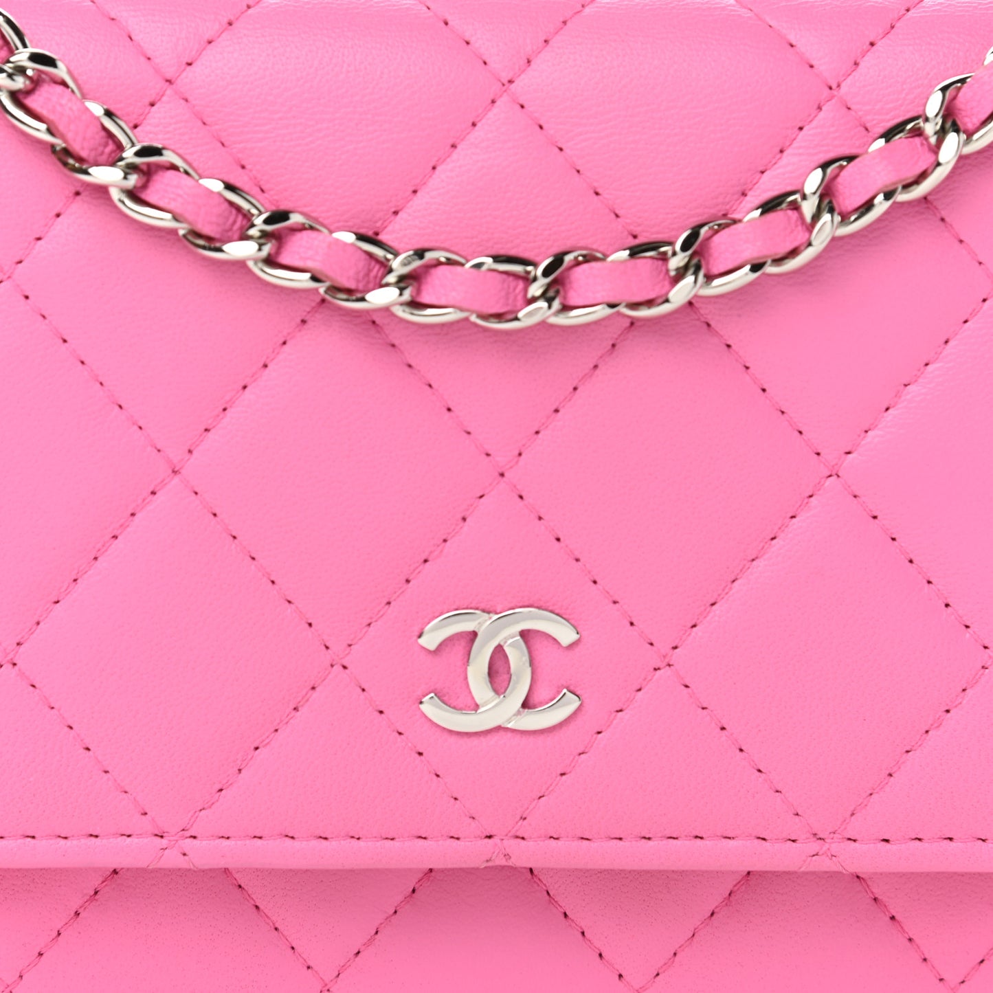 Lambskin Quilted Mini Wallet On Chain WOC Pink