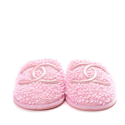 Chanel Tweed CC Flat Mules S Pink 2 of 8