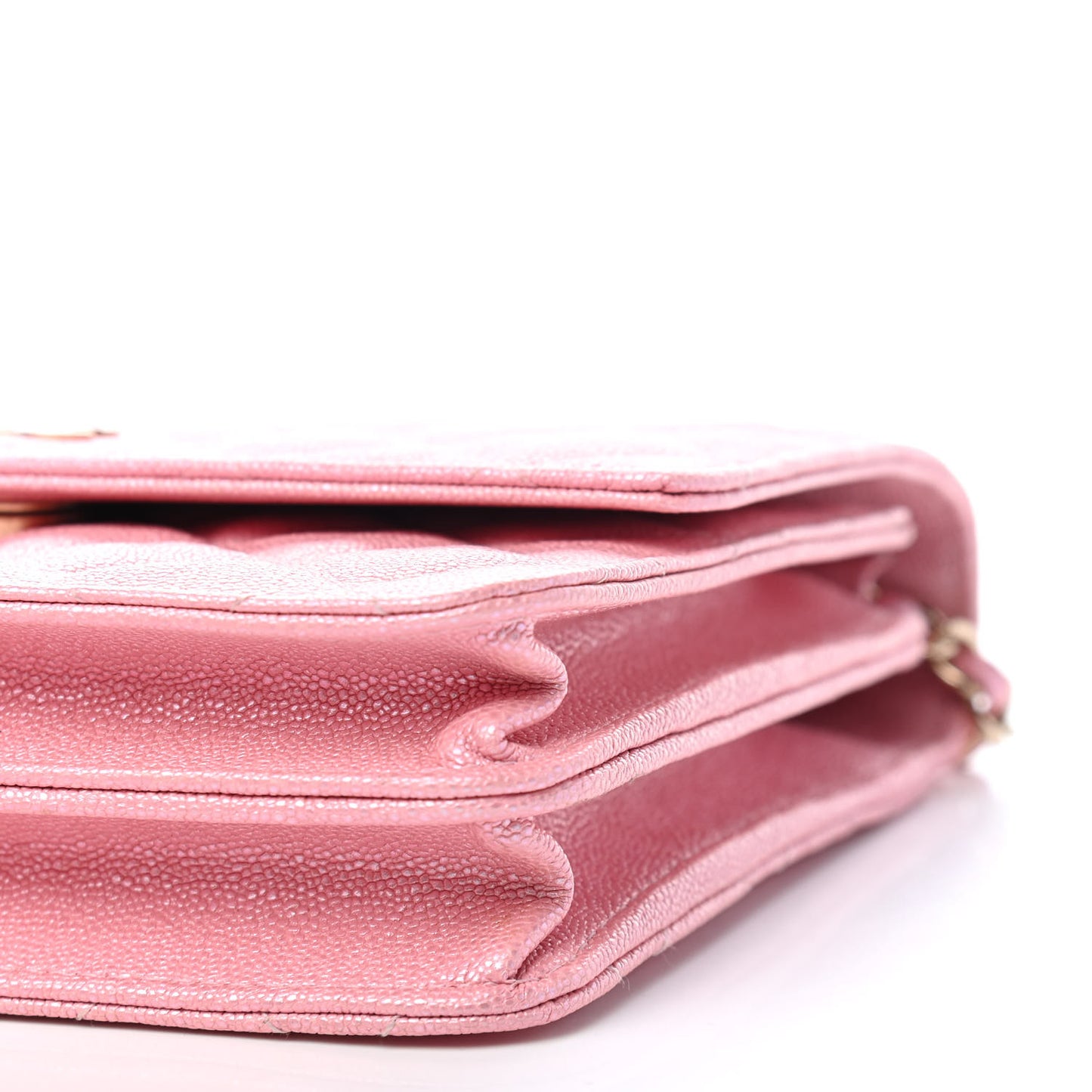 Iridescent Caviar Quilted Square Wallet On Chain WOC Rose Pink