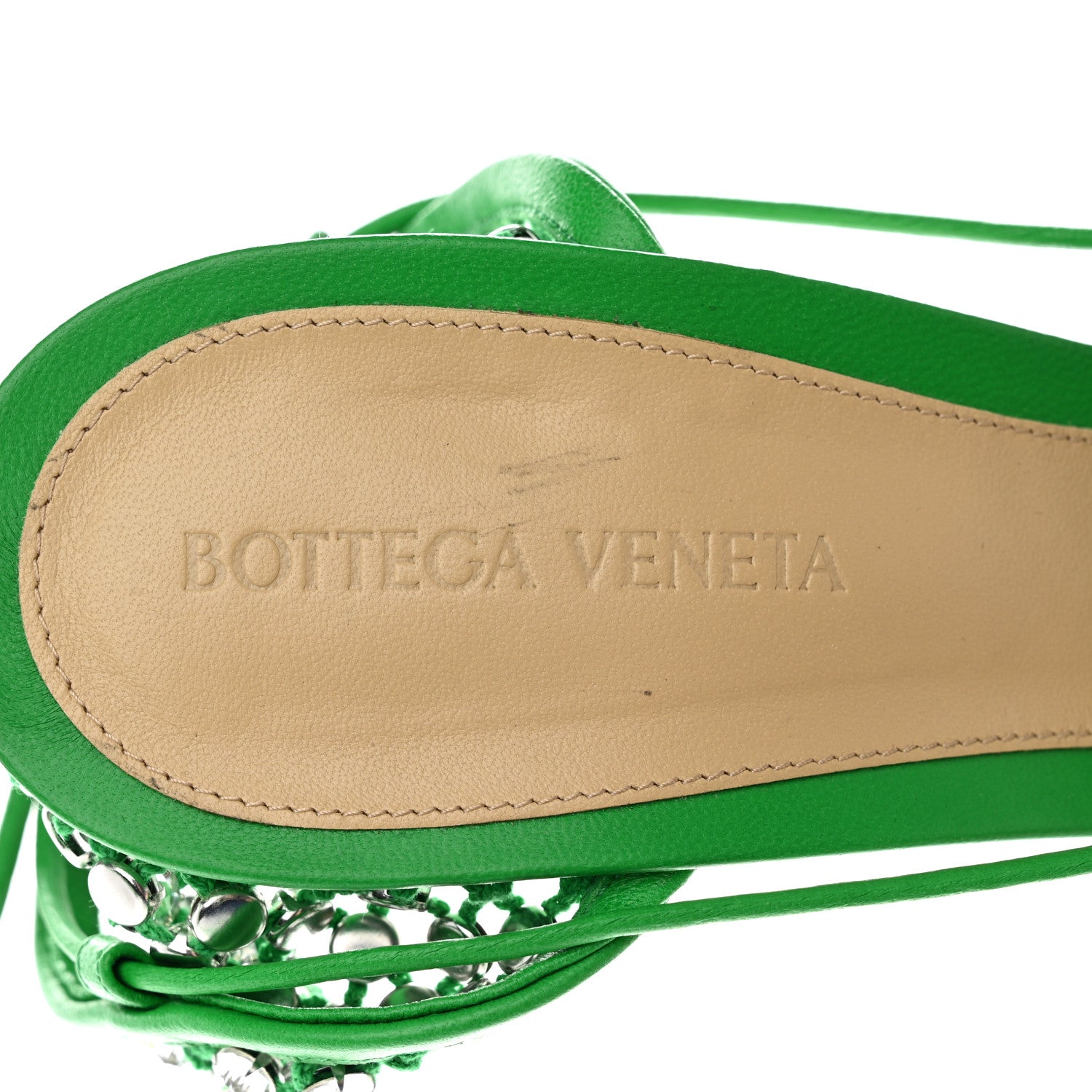 Bottega Veneta Mesh Nappa Crystal Embellished Sparkle Stretch Ankle Tie Sandals 41 Parakeet 7 of 15