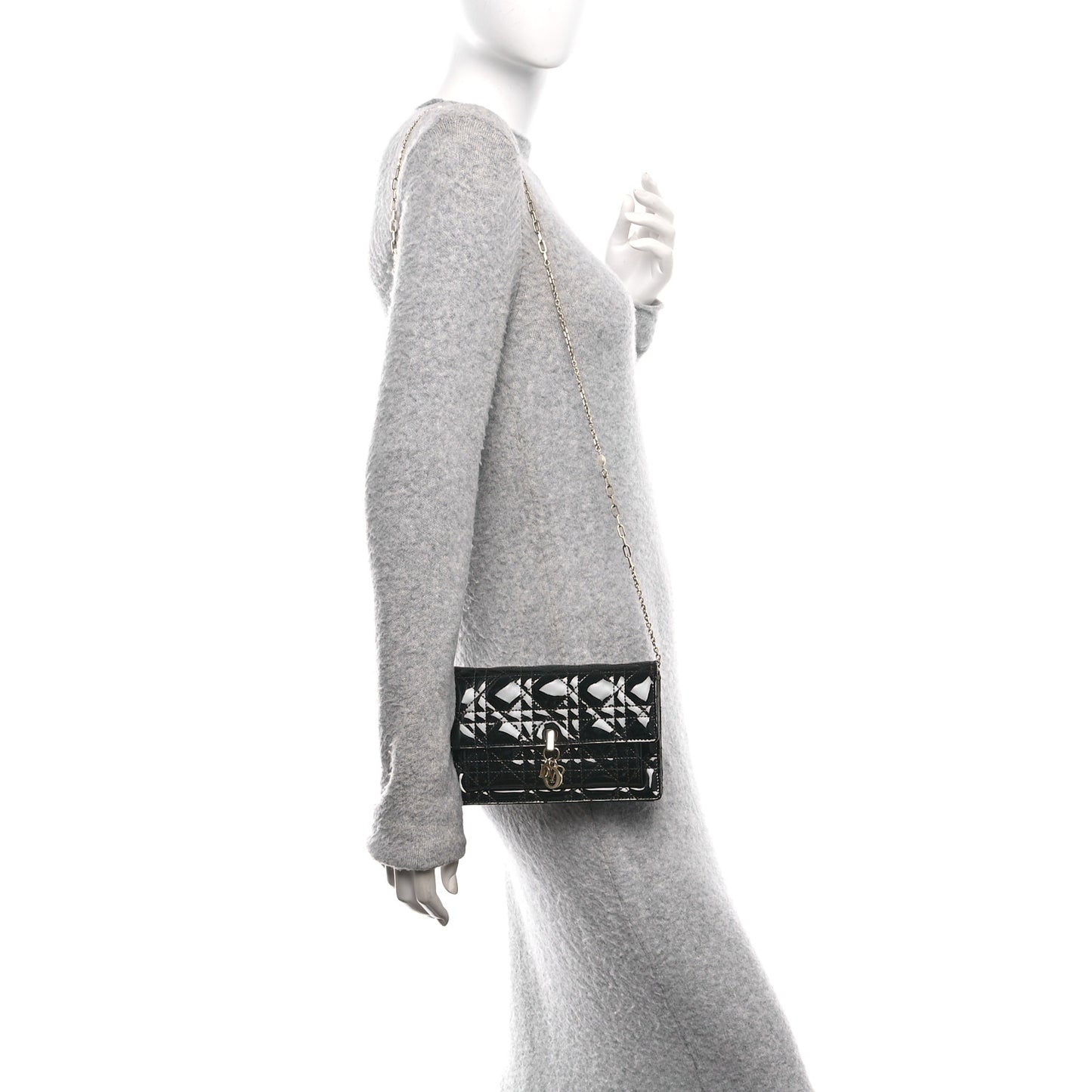 Patent Cannage Lady Dior Chain Pouch Black