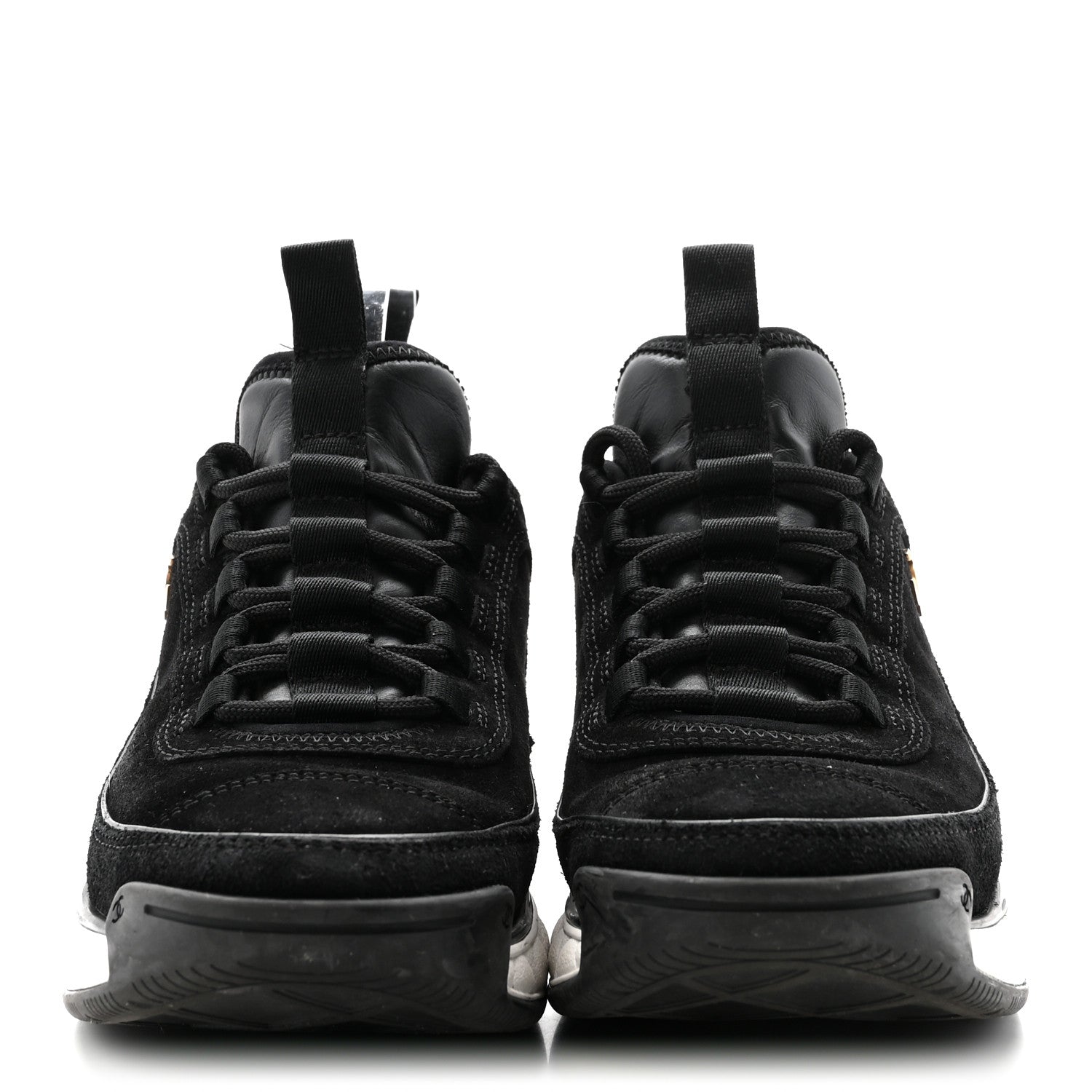Chanel Suede Calfskin Nylon Grosgrain CC Sneakers 37 Black 3 of 9