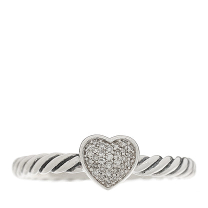 David Yurman Sterling Silver Diamond Cable Classics Heart Ring 52 6 1 of 4