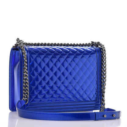 Chanel Metallic Patent Quilted Large Boy Flap Blue 3 of 10