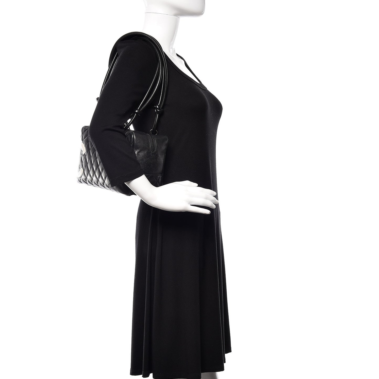 Calfskin Quilted Large Cambon Bowler Black White