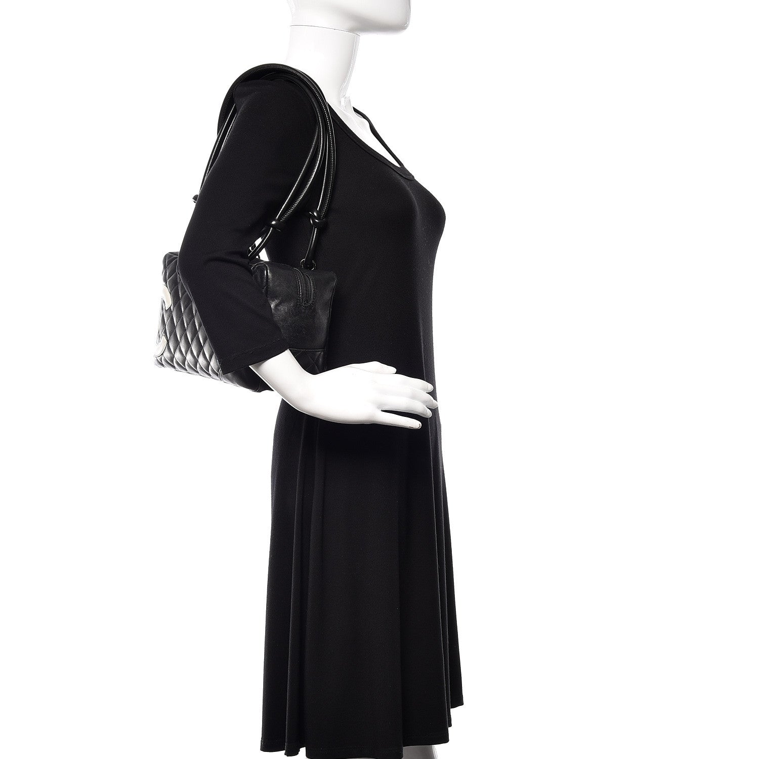 Chanel Calfskin Quilted Large Cambon Bowler Black White 2 of 13