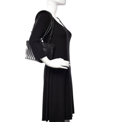 Chanel Calfskin Quilted Large Cambon Bowler Black White 2 of 13