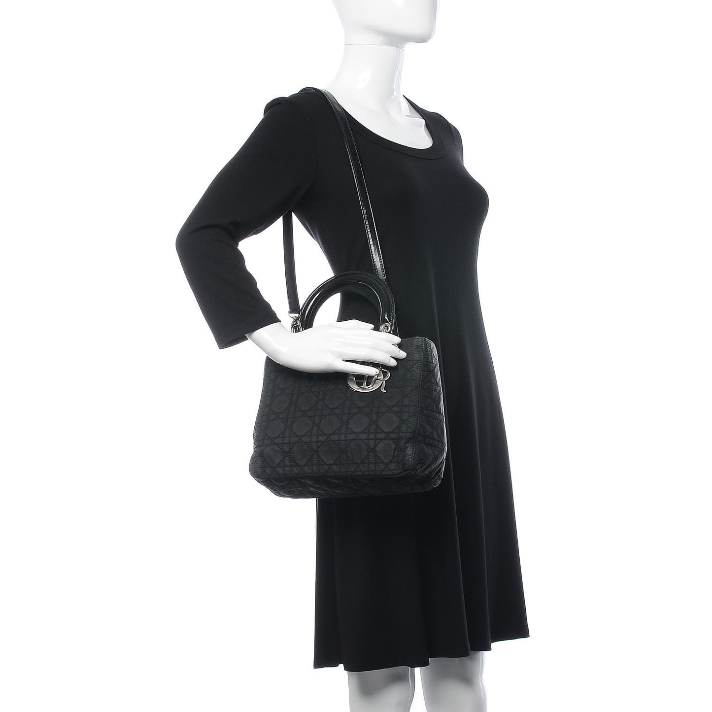 Nylon Cannage Medium Lady Dior Black