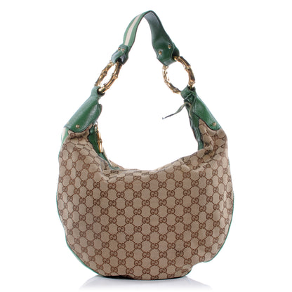Gucci Monogram Web Bamboo Ring Hobo Green 1 of 9