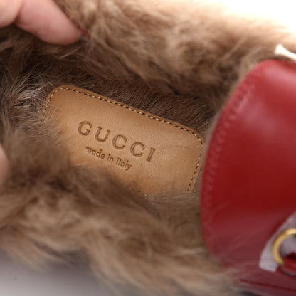 Gucci Malaga Kid Fur Womens Jordaan Loafers 38 Hibiscus Red Natural 9 of 10