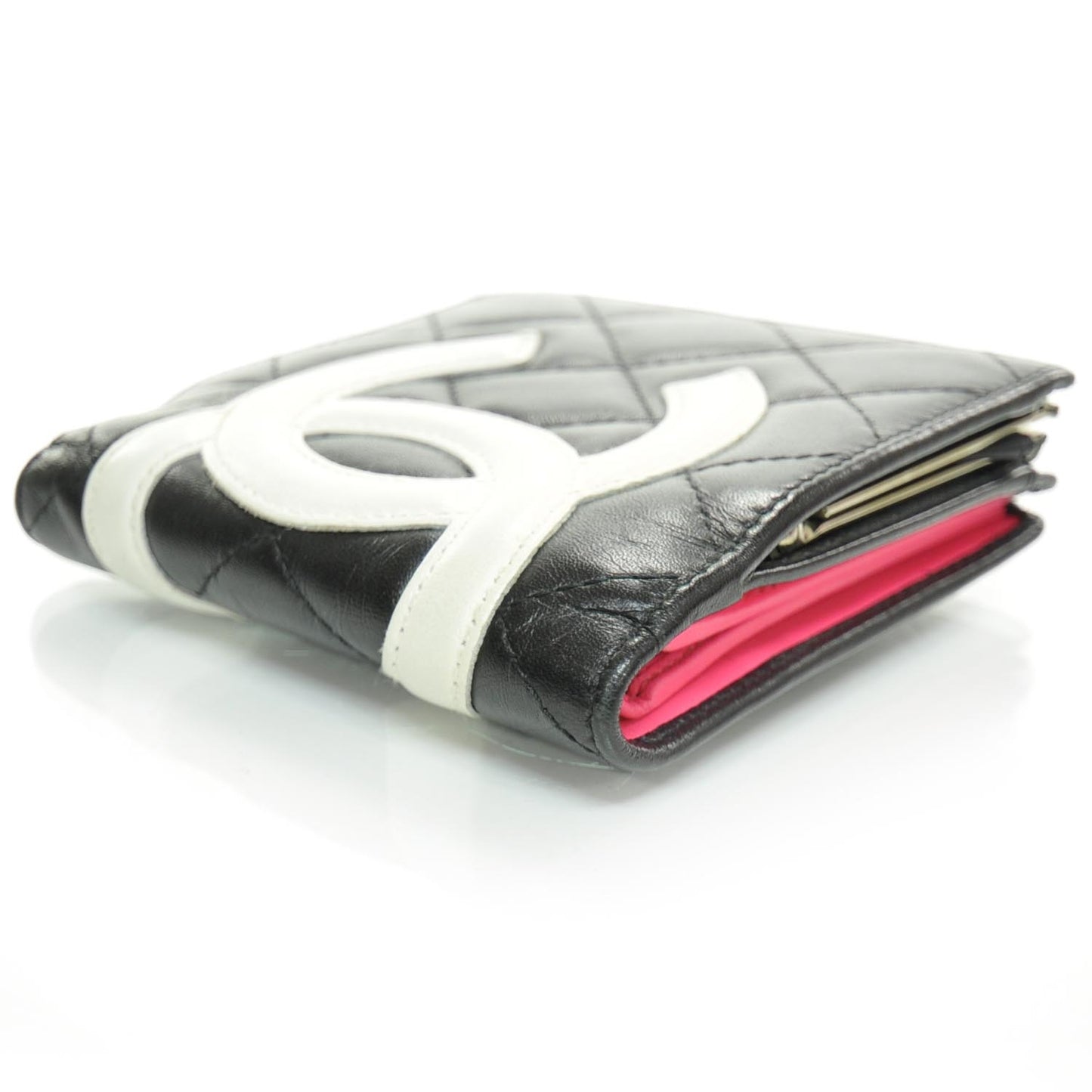 Calfskin Quilted Cambon Bi-Fold Wallet Black White