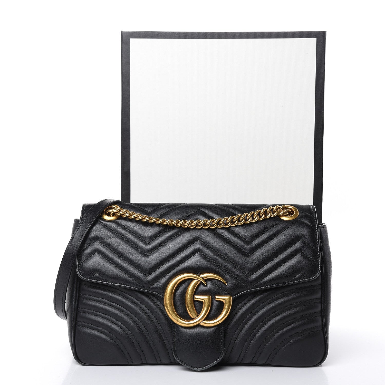 Gucci Calfskin Matelasse Medium GG Marmont Shoulder Bag Black 17 of 17