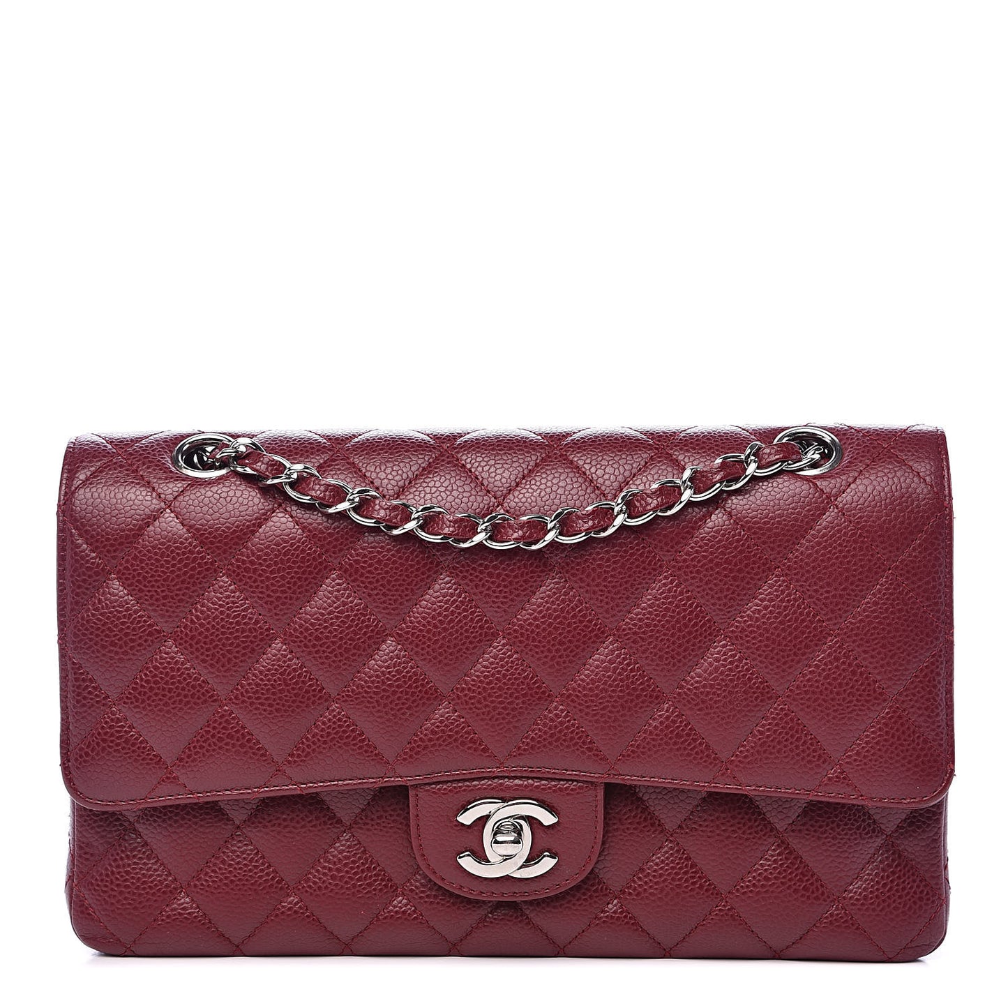 Caviar Quilted Medium Double Flap Dark Red
