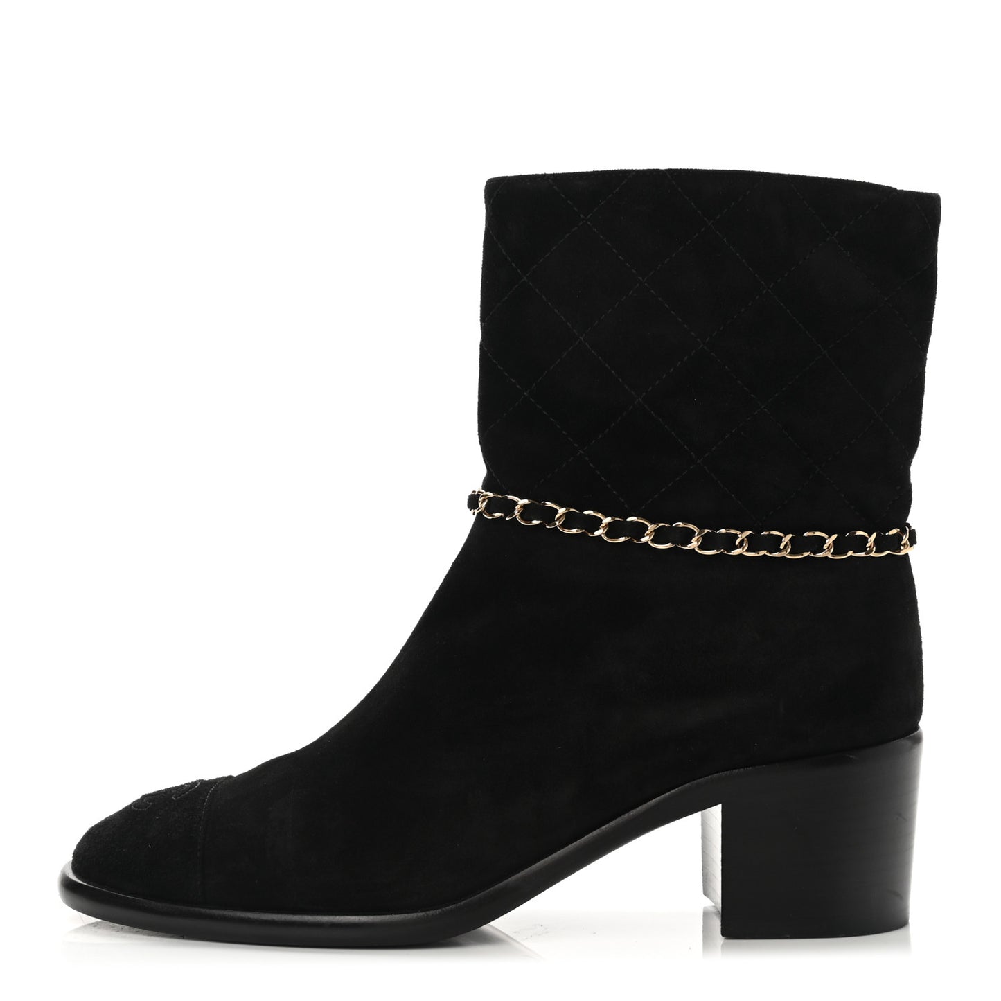 Suede Calfskin Chain CC Cap Toe Short Boots 38.5 Black