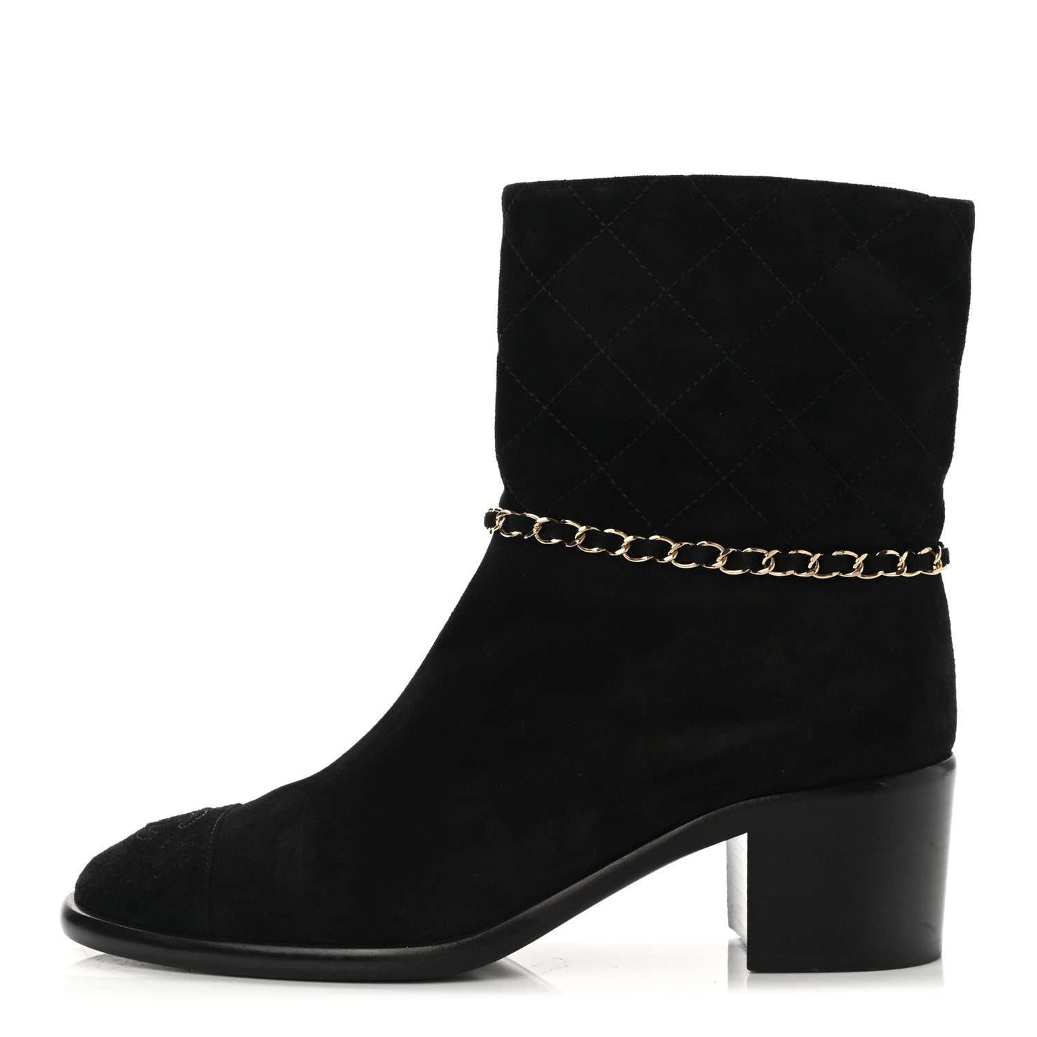 Chanel Suede Calfskin Chain CC Cap Toe Short Boots 38.5 Black 1 of 8
