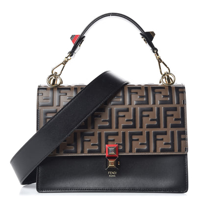 Fendi Vitello Liberty Bi-Color FF 1974 Embossed Kan I Shoulder Bag Black Maya 1 of 9