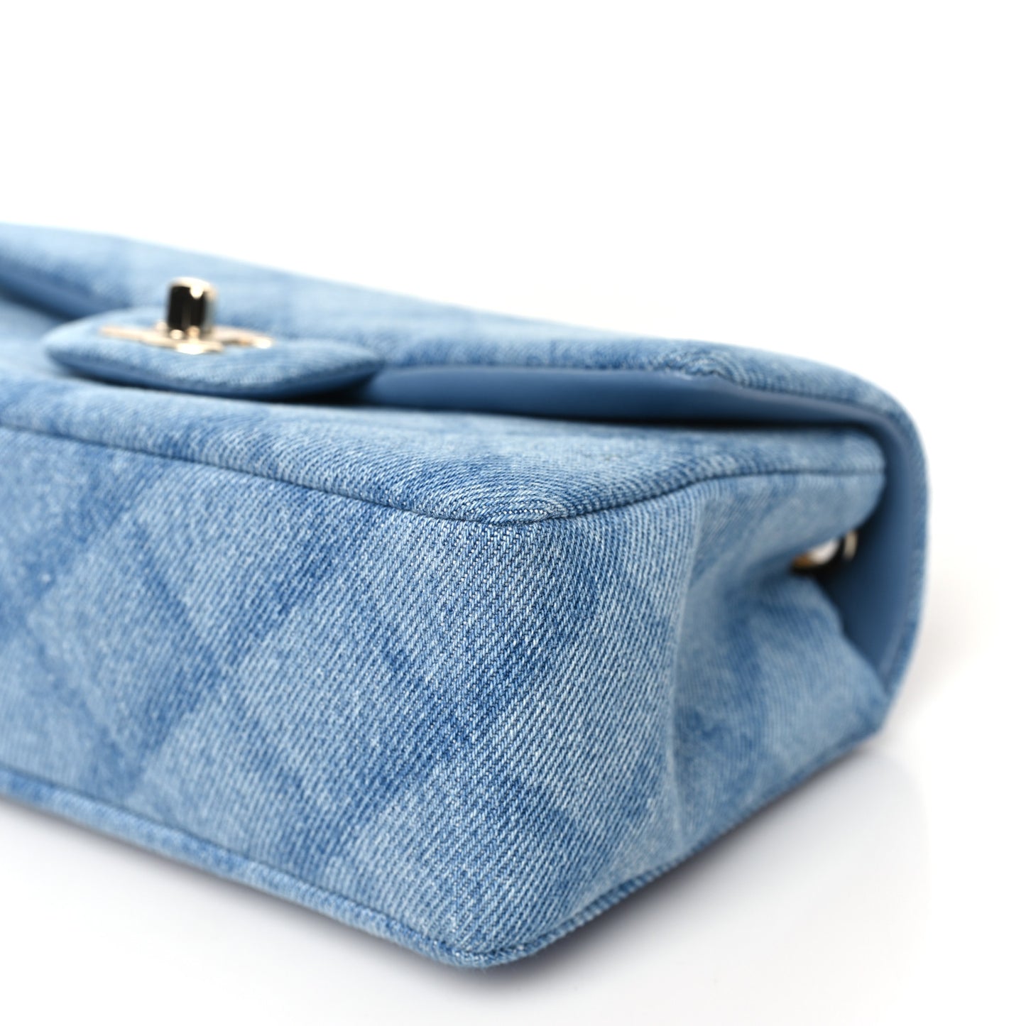 Printed Denim Quilted Mini Rectangular Flap Light Blue