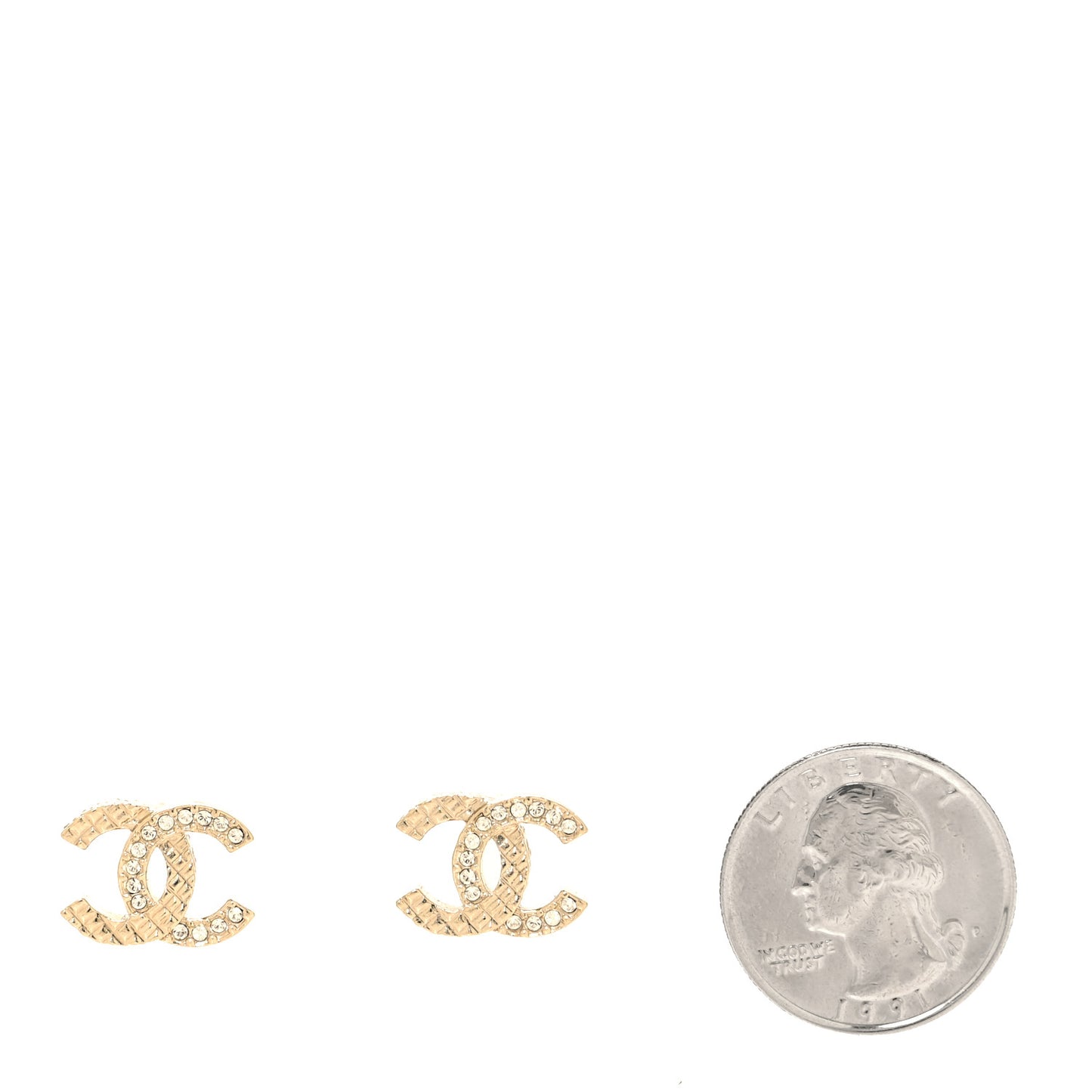 Textured Metal Crystal CC Earrings Gold