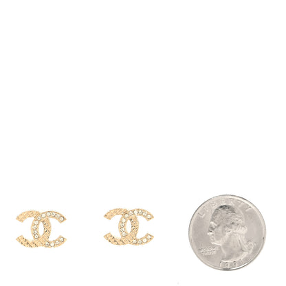 Chanel Textured Metal Crystal CC Earrings Gold 2 of 5