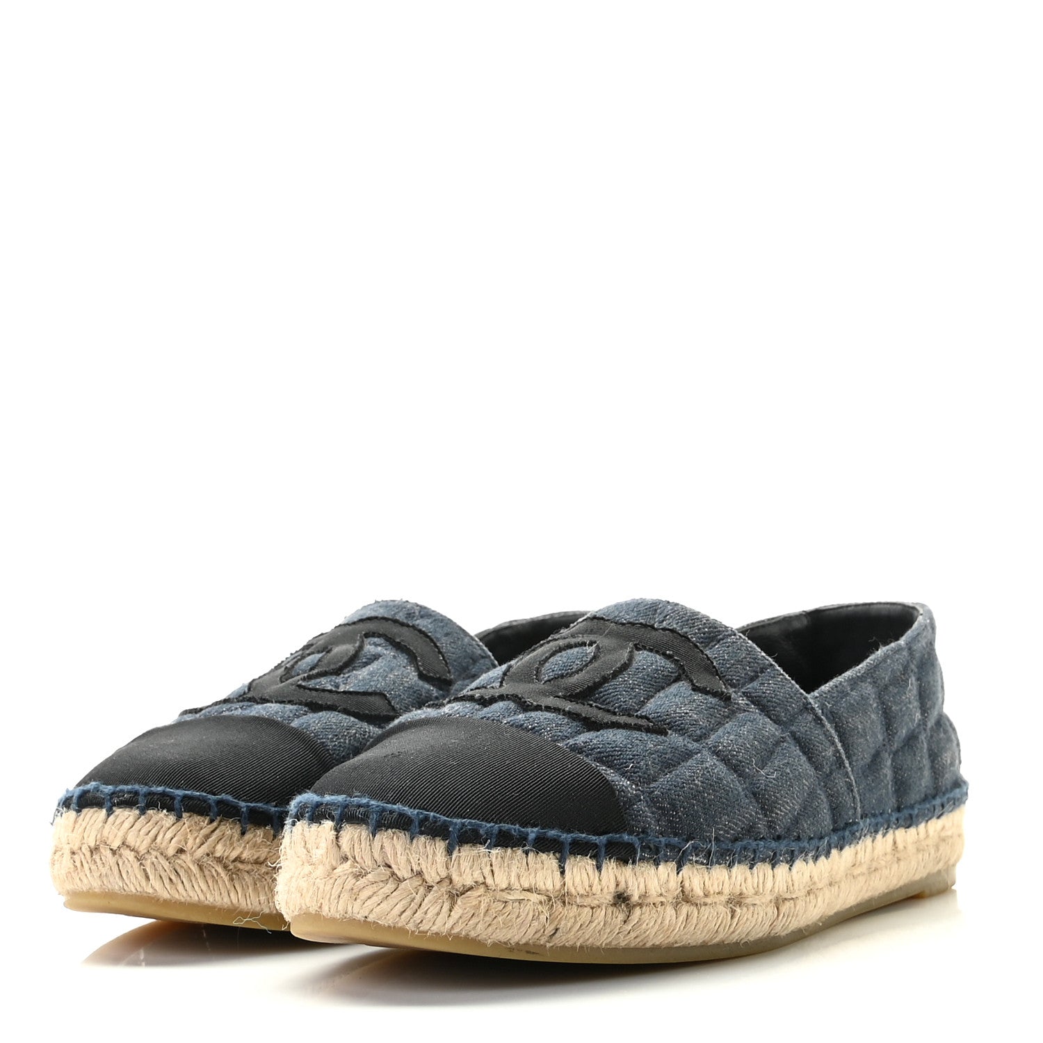 Chanel Denim Toile Embossed CC Espadrilles 37 Navy Black 2 of 12