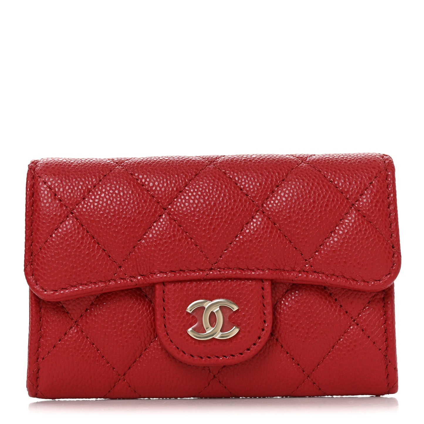 Caviar Quilted Flap Card Holder Wallet Red