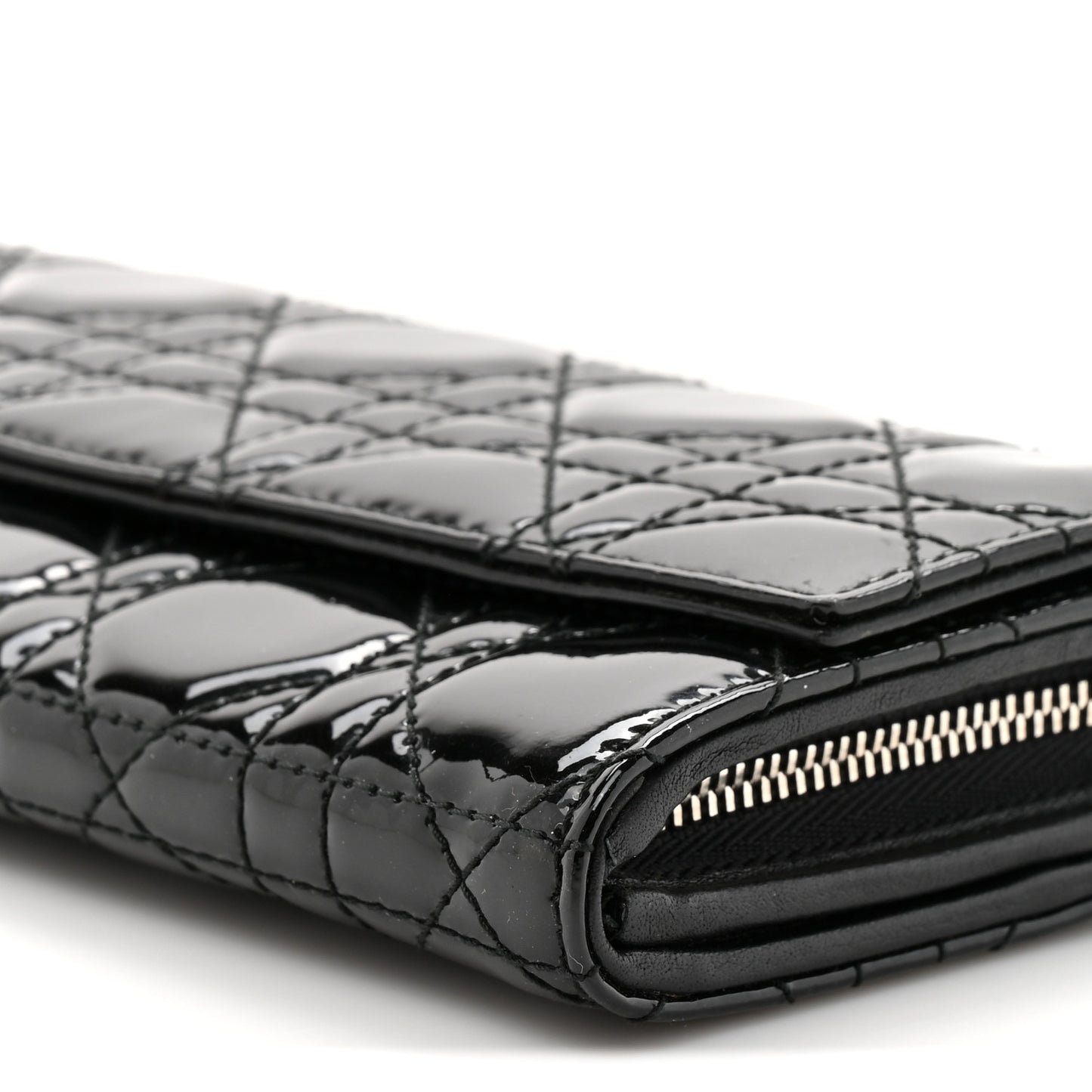 Patent Lambskin Cannage Lady Dior Rendezvous Wallet On Chain Black