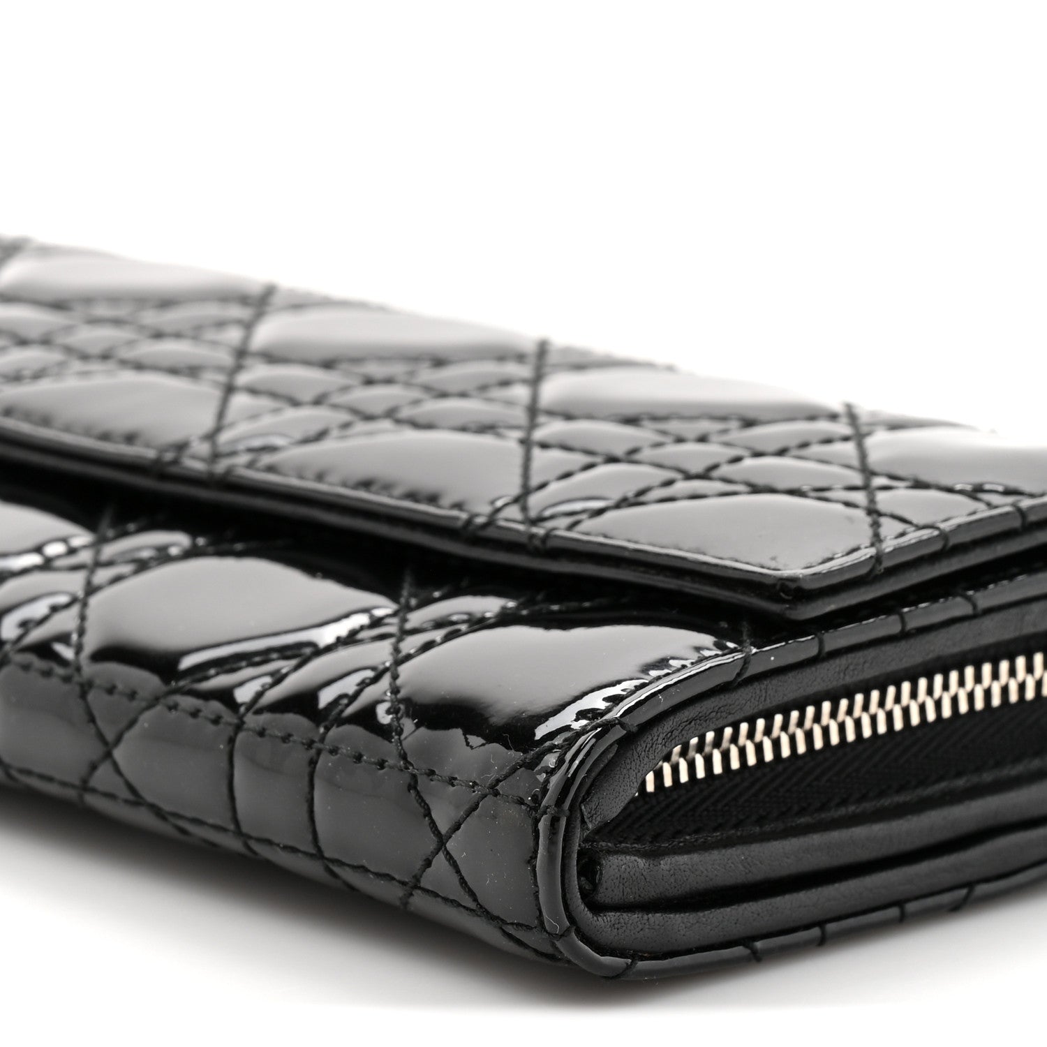 Christian Dior Patent Lambskin Cannage Lady Dior Rendezvous Wallet On Chain Black 11 of 12