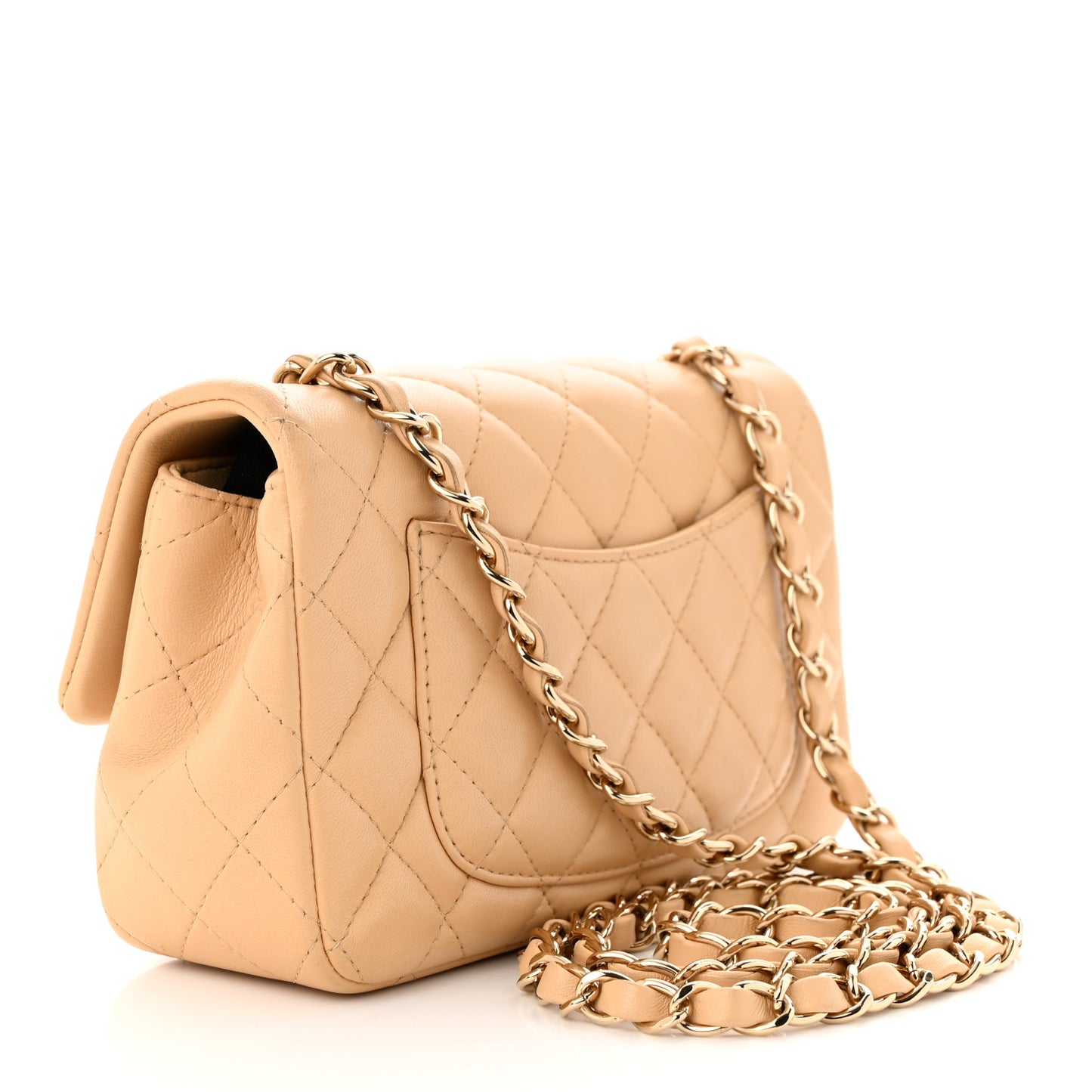 Lambskin Quilted Mini Rectangular Flap Beige