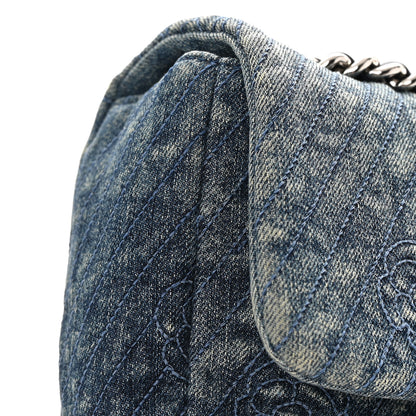 Chanel Denim Quilted Camellia Embroidered Large Flap Blue 13 of 13