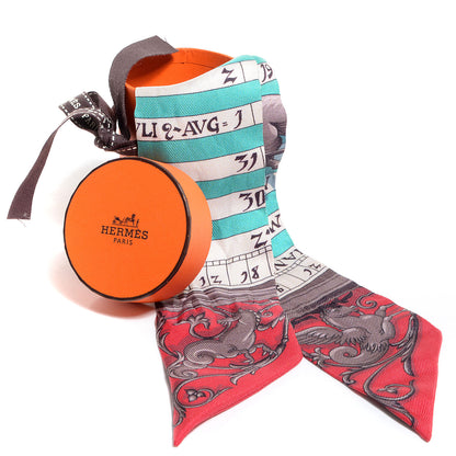 Hermes Silk Astrologie Twilly Rouge Grey Vert 5 of 5