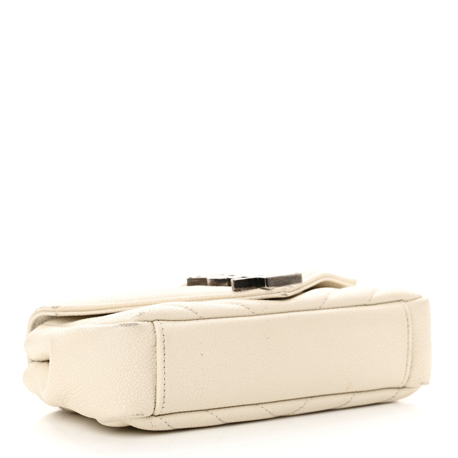 Saint Laurent Grained Calfskin Matelassé Chevron Monogram Classic Baby Chain Bag White 4 of 14